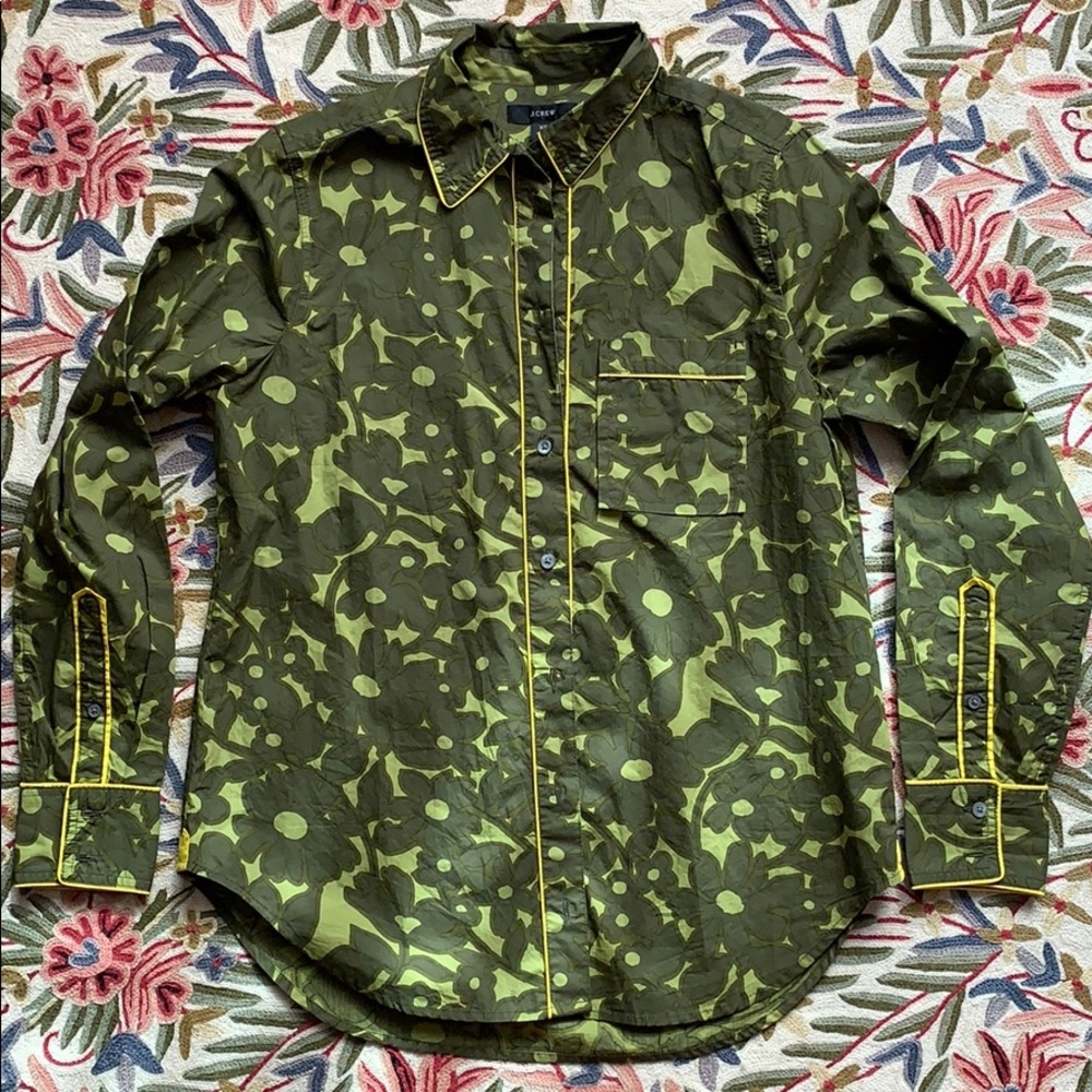 JCrew green floral perfect shirt